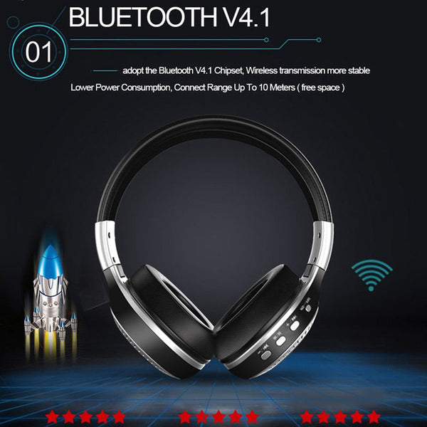 HiFi Stereo Bluetooth Earphone FM Radio Foldable Headphones Wireless MP3 Player