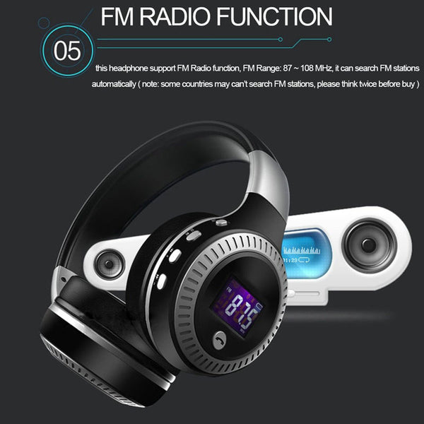 HiFi Stereo Bluetooth Earphone FM Radio Foldable Headphones Wireless MP3 Player