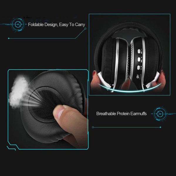 HiFi Stereo Bluetooth Earphone FM Radio Foldable Headphones Wireless MP3 Player