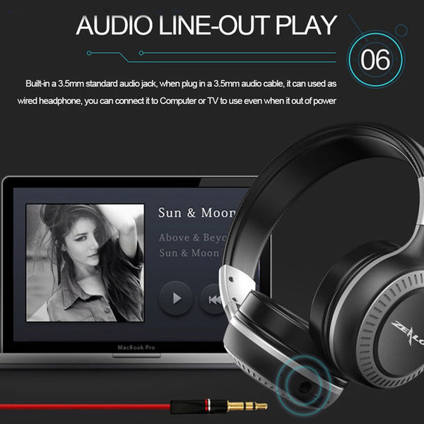 HiFi Stereo Bluetooth Earphone FM Radio Foldable Headphones Wireless MP3 Player