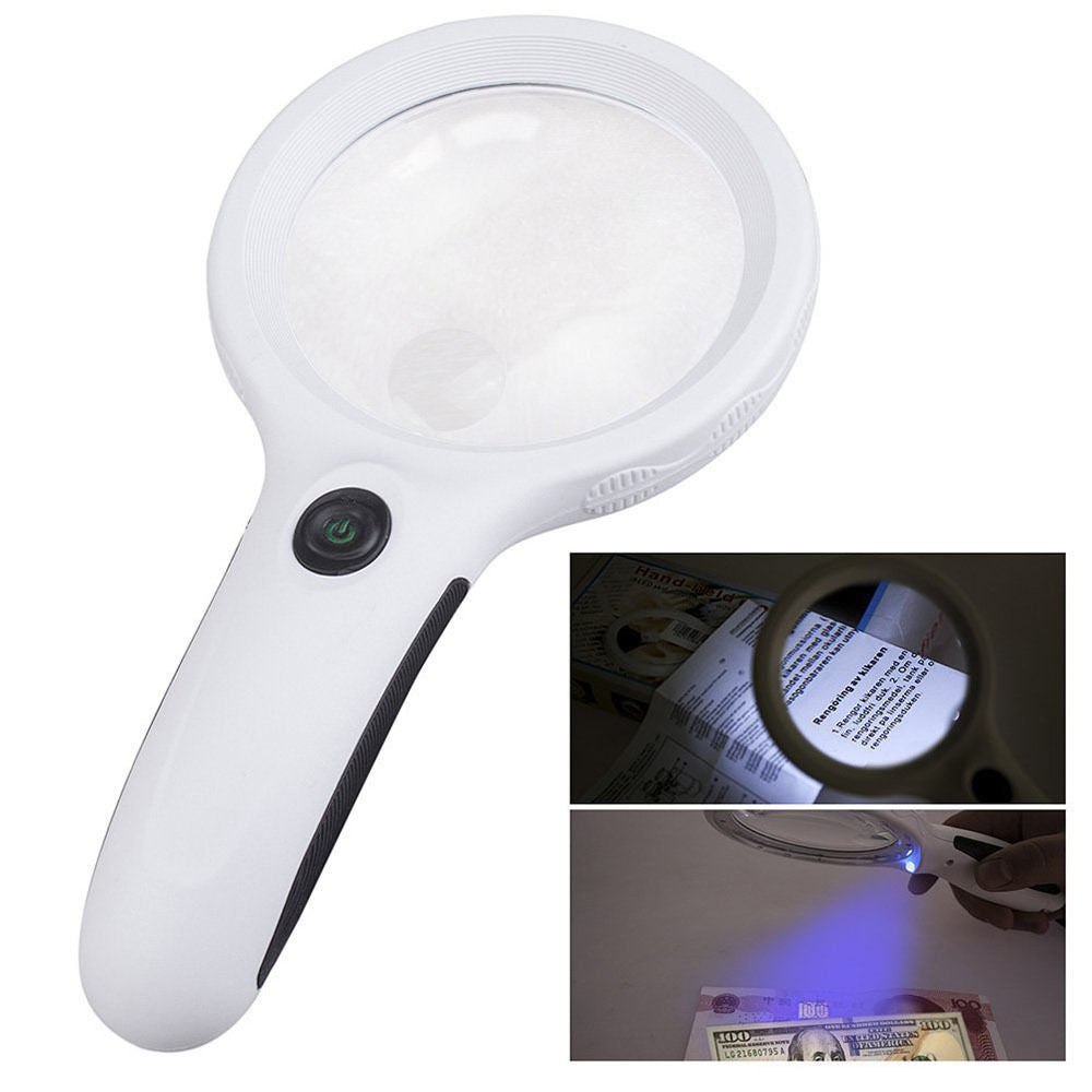 8X 10X High Brightness Big Lens Magnifying Glass Hand Magnifier w/ 8 LED Lamp
