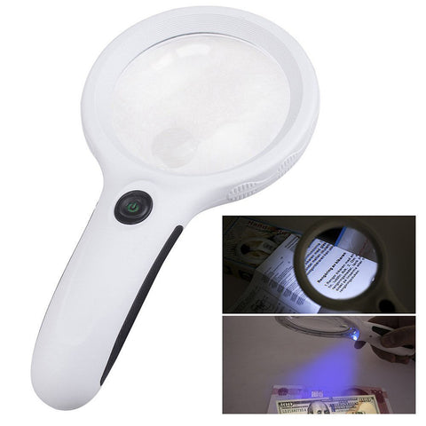 8X 10X High Brightness Big Lens Magnifying Glass Hand Magnifier w/ 8 LED Lamp