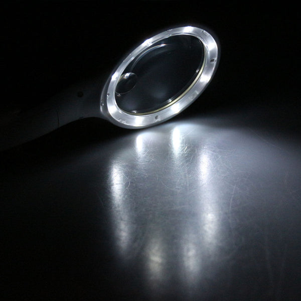 8X 10X High Brightness Big Lens Magnifying Glass Hand Magnifier w/ 8 LED Lamp