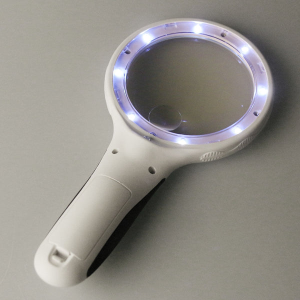 8X 10X High Brightness Big Lens Magnifying Glass Hand Magnifier w/ 8 LED Lamp