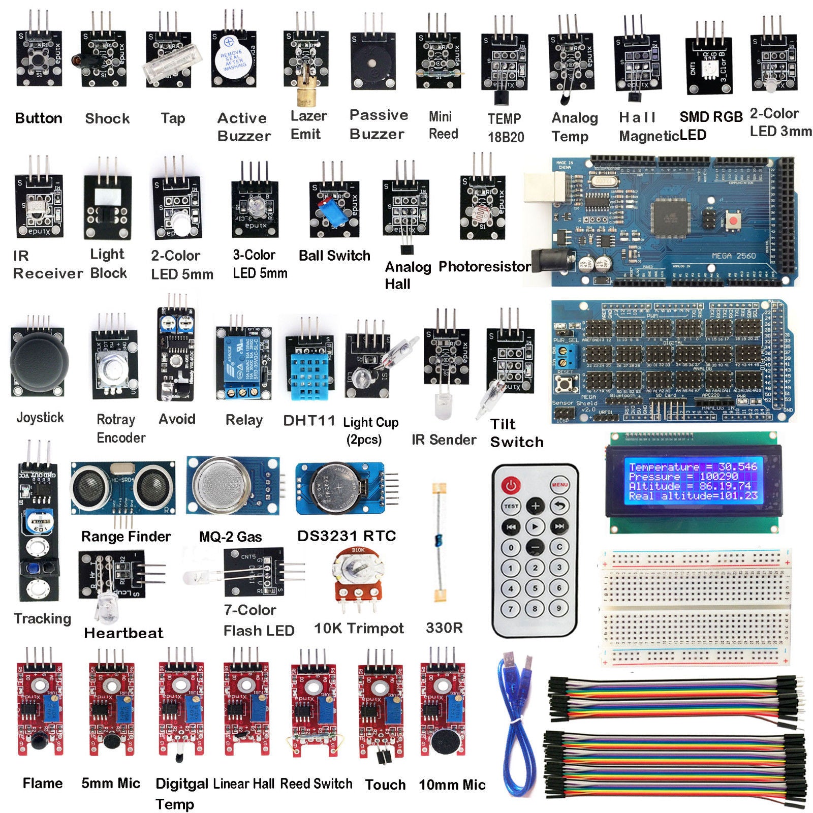 MEGA2560 R3 40 Sensor Modules Starter Kit IIC 20 x 4 2004 LCD Display For Arduino