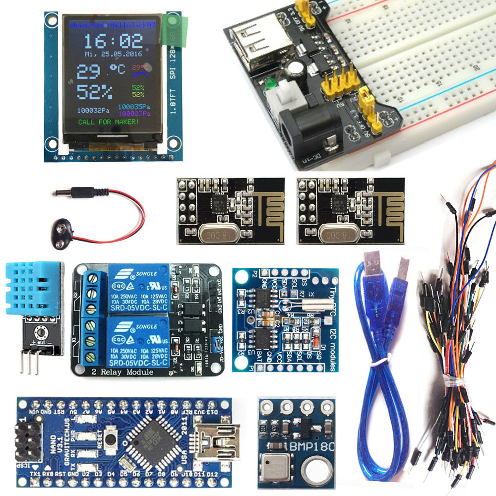 NANO V3 Weather Climate Monitor Kit 1.8" TFT BMP180 DHT11 RTC Relay For Arduino
