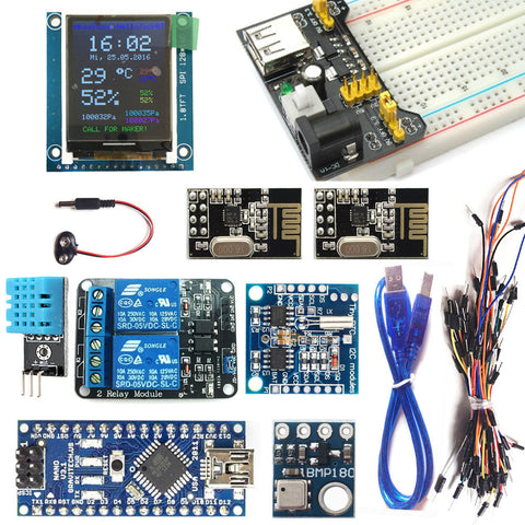 NANO V3 Weather Climate Monitor Kit 1.8" TFT BMP180 DHT11 RTC Relay For Arduino