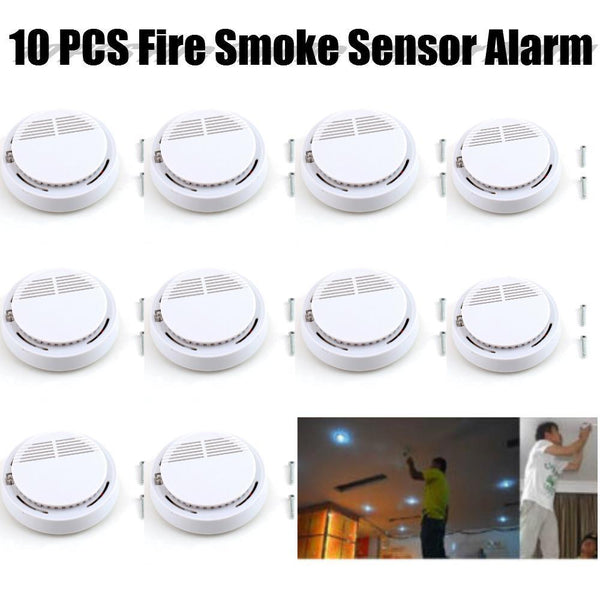 10 pcs Fire Smoke Sensor Detector Alarm Tester Home Security System Cordless