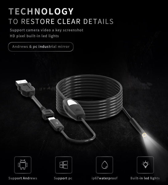 USB Inspection Camera Android Endoscope Waterproof Full LED Mini Borescope Phone