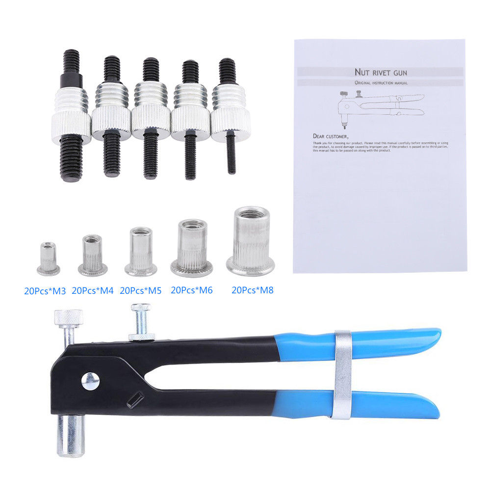 Set of M3, M4, M5, M6, M8 Nut Aluminum alloy Blind Rivet Gun Threaded Insert Kit