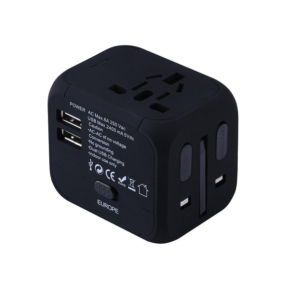 AU UK US EU Universal Travel AC Power Charger Adapter Plug Converter 2 USB Ports