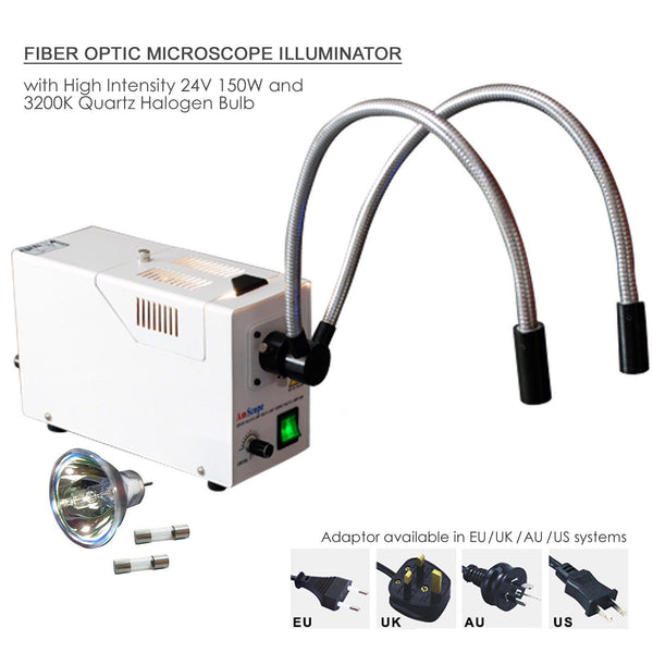 Dual Halogen Light Pipe Fiber Optic Microscope inspection microscopy Illuminator