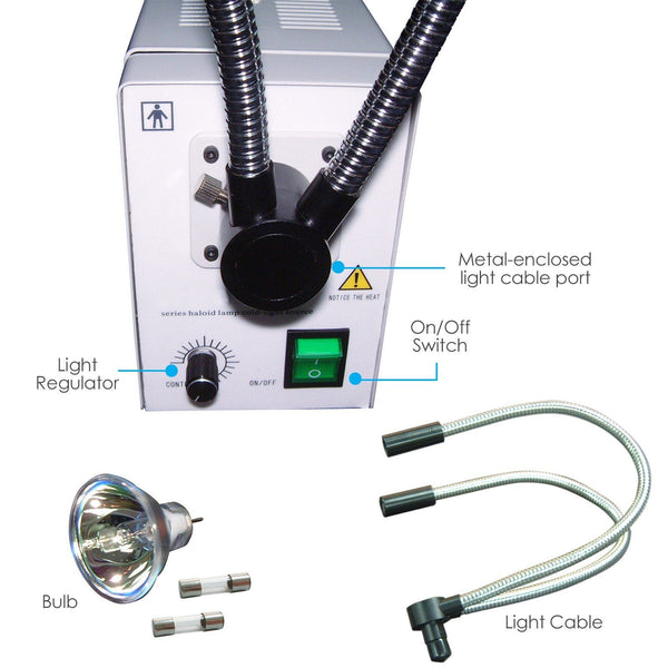 Dual Halogen Light Pipe Fiber Optic Microscope inspection microscopy Illuminator