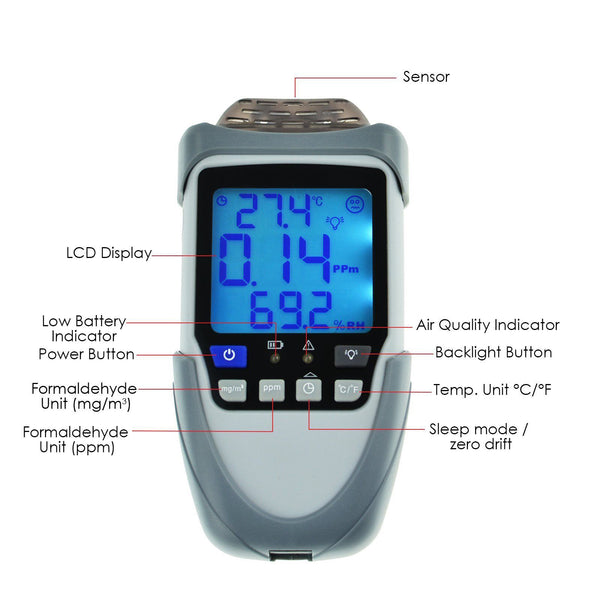 Portable Formaldehyde HCHO Gas Detector Monitor Temperature Humidity Air Tester