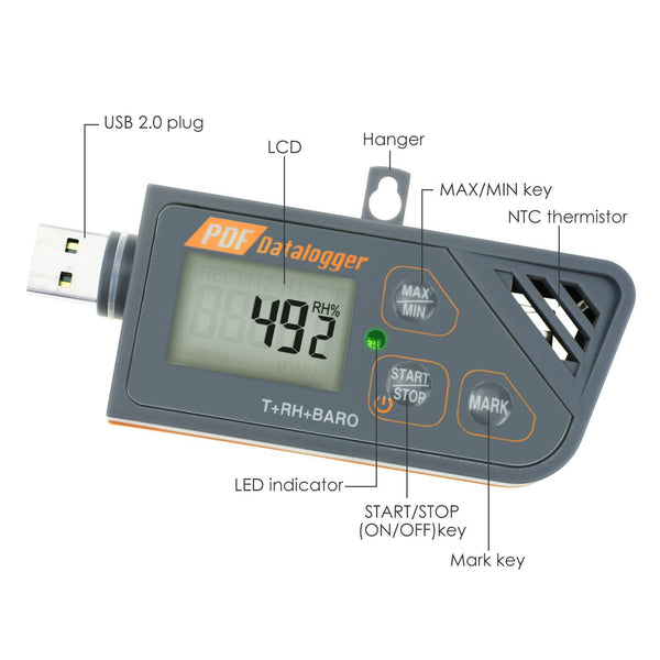 USB Waterproof Datalogger Humidity Temperature Barometric Pressure Data Logger