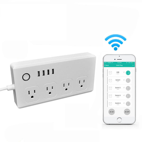 Wifi Smart Power Strip Socket Work 4 AC Outlets Outlet w/ 4 USB Ports US Plug