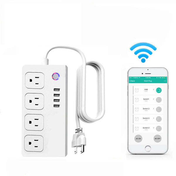Wifi Smart Power Strip Socket Work 4 AC Outlets Outlet w/ 4 USB Ports US Plug
