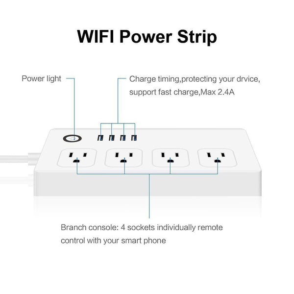 Wifi Smart Power Strip Socket Work 4 AC Outlets Outlet w/ 4 USB Ports US Plug