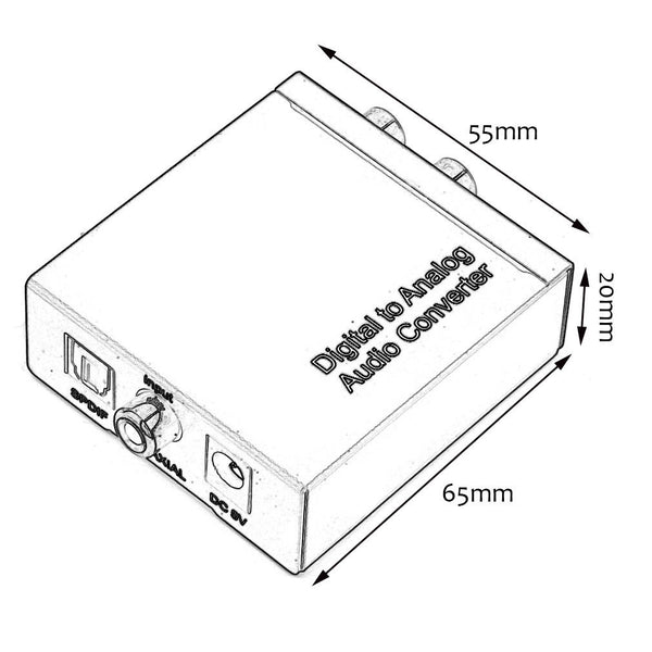 Digital to Analog Audio Converter Fiber Adaptor RCA 3.5 mm Jack 2 Port L R LPCM