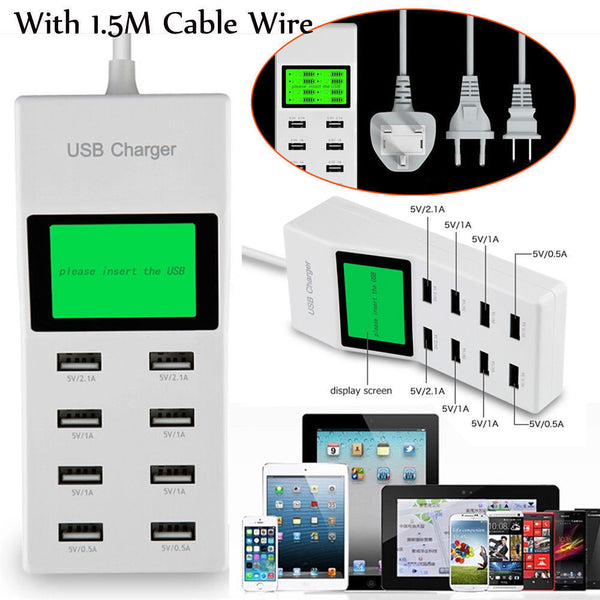 8 Port Rapid LED Multi Universal USB Power Supply Socket Smart Charger Station