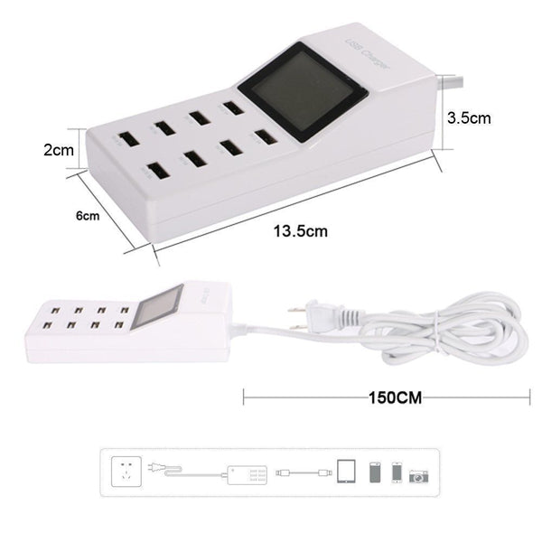 8 Port Rapid LED Multi Universal USB Power Supply Socket Smart Charger Station