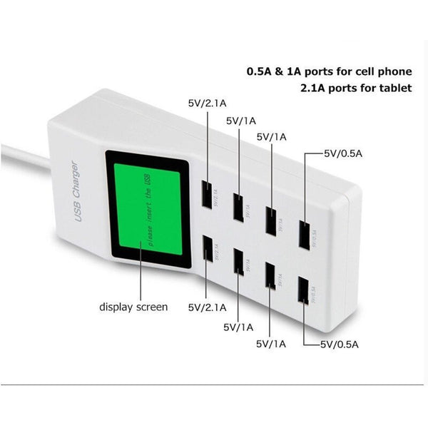 8 Port Rapid LED Multi Universal USB Power Supply Socket Smart Charger Station