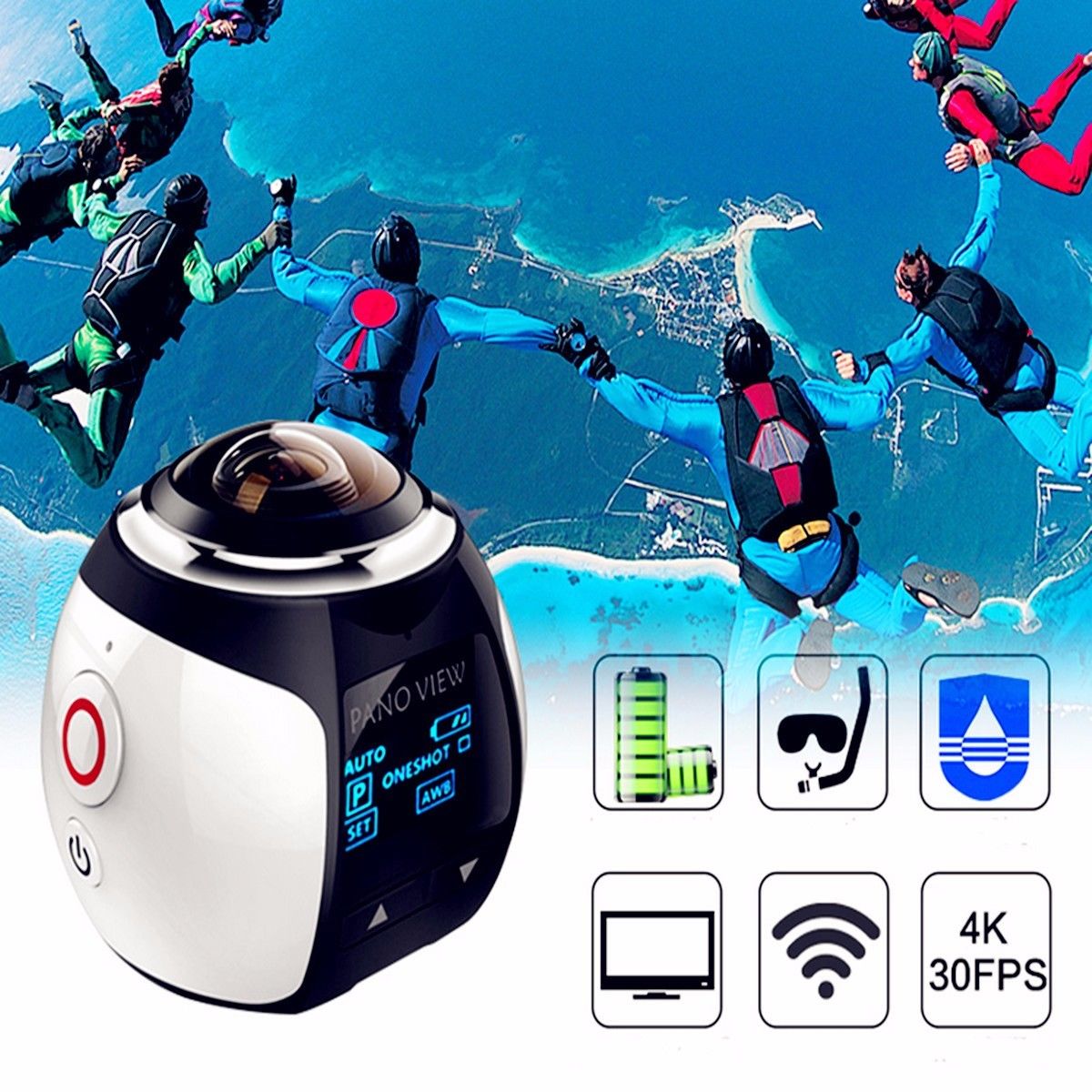 Wireless 360 Degree Wifi 4K 3D Action Sport DV VR Dash Cam Waterproof Camera