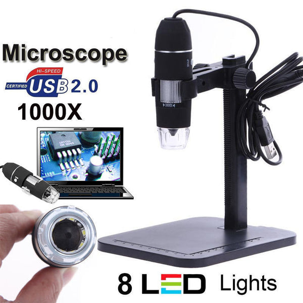 2 MP USB LED Digital Microscope Endoscope Magnifier Lift Stand 1000X Zoom Camera