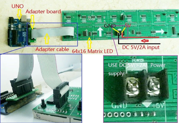 Arduino code 64x16 dot Matrix Display LED for diy Sign Light Neon Bright UNO MCU
