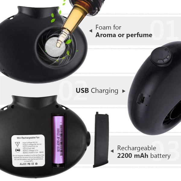 USB Rechargeable Battery Operated Necklace Personal Fan Mini Neck Cooling Cooler