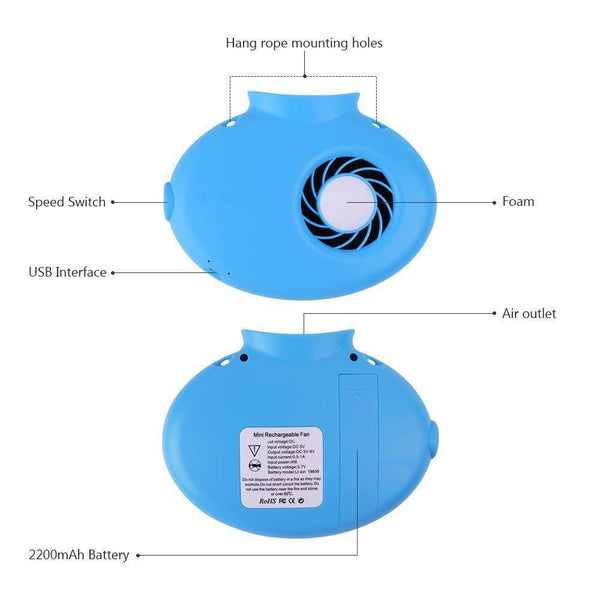 USB Rechargeable Battery Operated Necklace Personal Fan Mini Neck Cooling Cooler