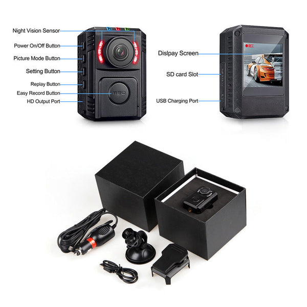 HD 1080 P Personal Security Police Guard Camera Night Vision 120 Wide Angle DVR
