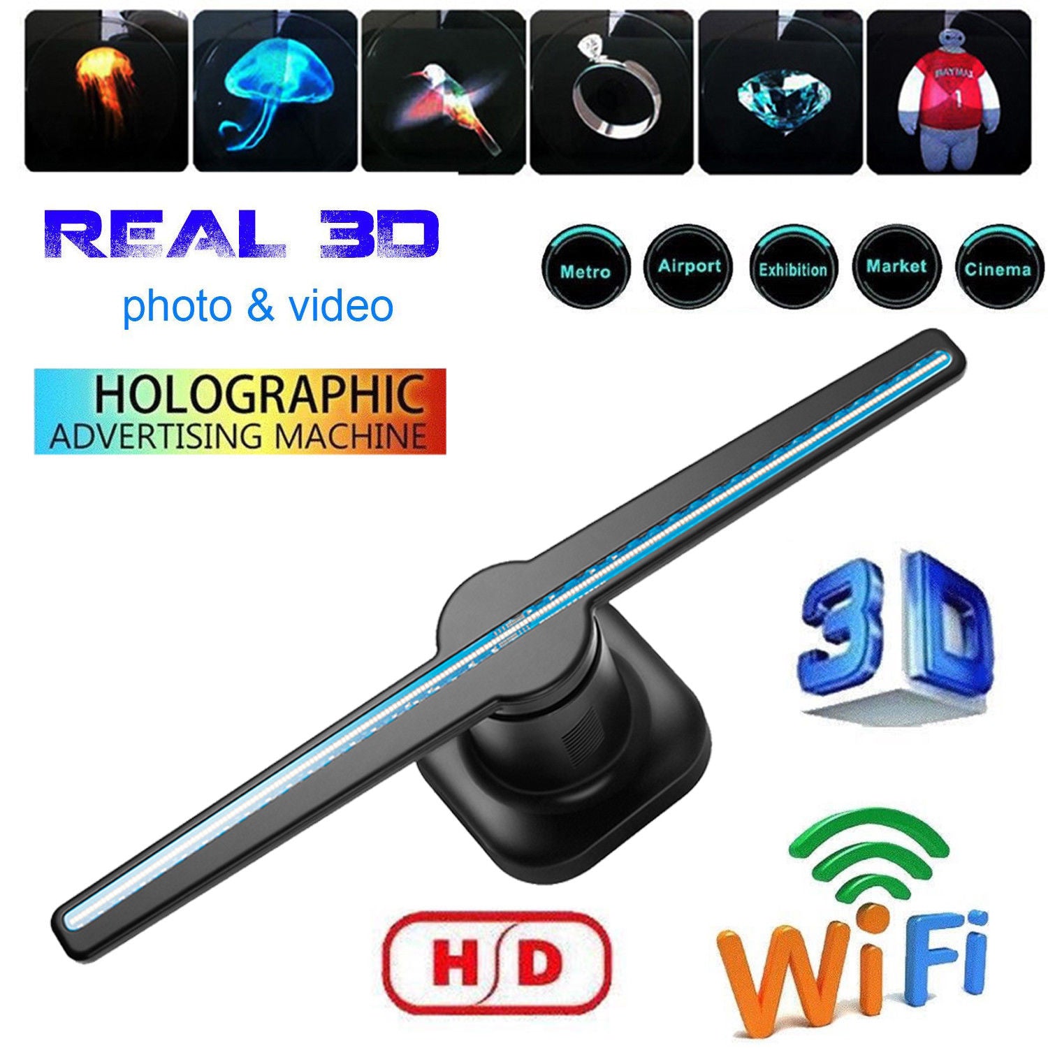 LED 3D Advertise Hologram Wifi Projector Fan Holographic Display Hologram Player