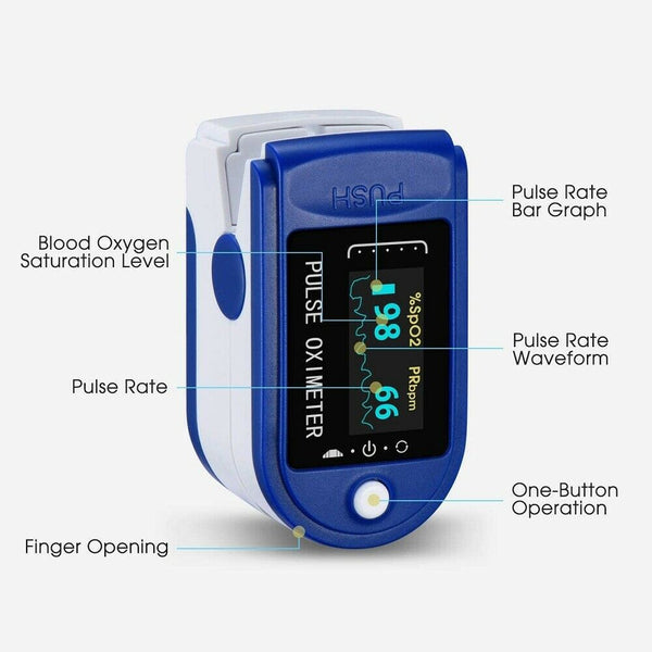 Finger Pulse Oximeter Fingertip Blood Oxygen SpO2 Monitor PR PI Heart Beats Rate