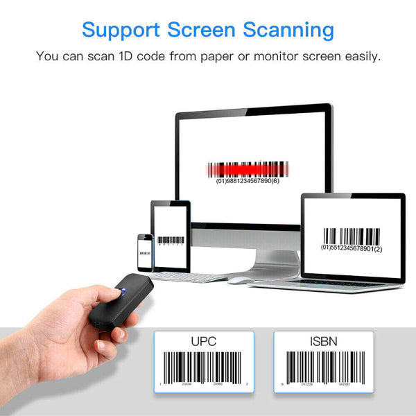 Wireless Bluetooth Barcode Scanner Reader for Android Phone iPad IOS Tablets