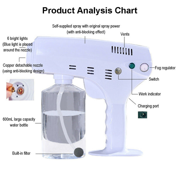 Electric Blue Light Nano Steam Spray Handheld Fogging Car Disinfectant Sprayer