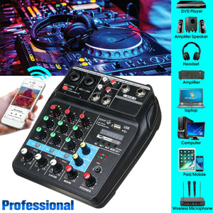 4 Channels USB DJ Mixer Bluetooth Record Live Studio Audio Sound Mixing Console
