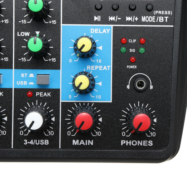 4 Channels USB DJ Mixer Bluetooth Record Live Studio Audio Sound Mixing Console