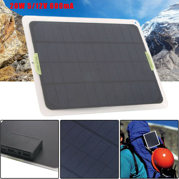 Outdoor 20W Solar Sun Panel DC 12V 5V Battery Charger Boat Marine RV Car Starter