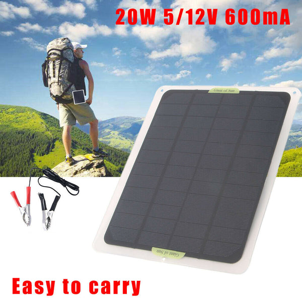Outdoor 20W Solar Sun Panel DC 12V 5V Battery Charger Boat Marine RV Car Starter