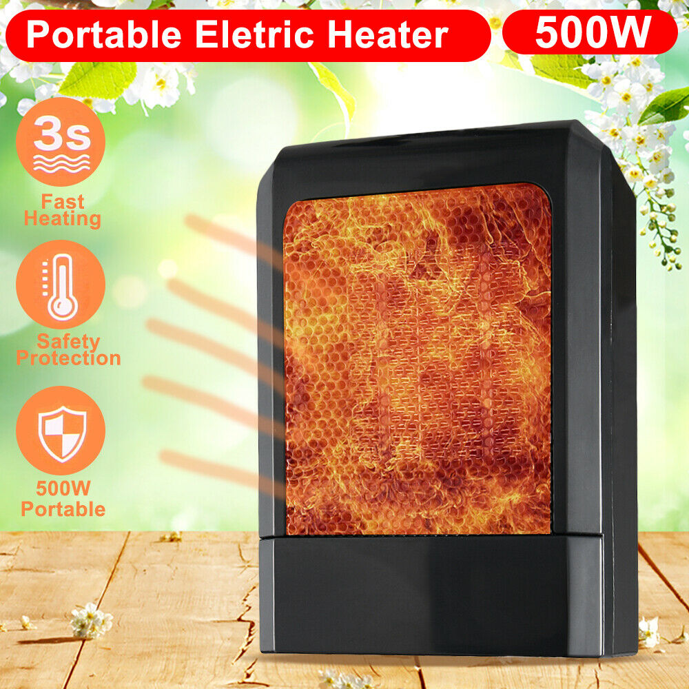 500W Winter Black Small Ceramic Electric Heater Home Office Heating Fan Warmer
