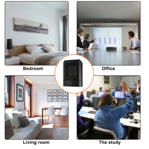 500W Winter Black Small Ceramic Electric Heater Home Office Heating Fan Warmer