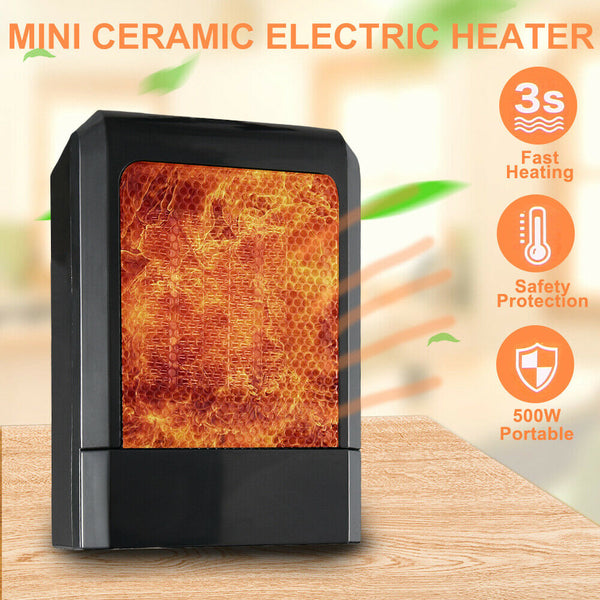500W Winter Black Small Ceramic Electric Heater Home Office Heating Fan Warmer