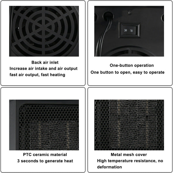 500W Winter Black Small Ceramic Electric Heater Home Office Heating Fan Warmer