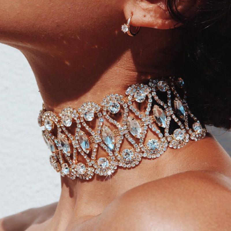 Full Diamond Crystal Rhinestone Pendant Choker Collar Ladies Necklace Jewelry