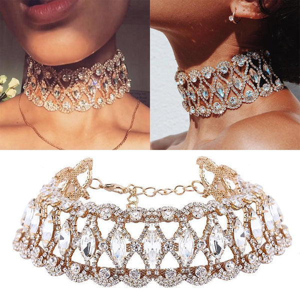 Full Diamond Crystal Rhinestone Pendant Choker Collar Ladies Necklace Jewelry
