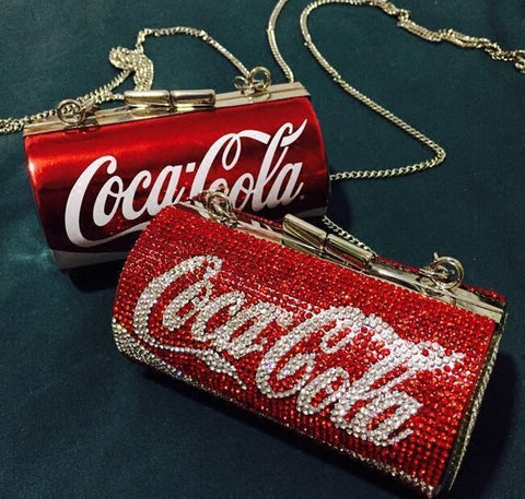 Women Cute Rhinestone Cola Can Bottle Shape Clutch Bag Party Purse Chain Handbag