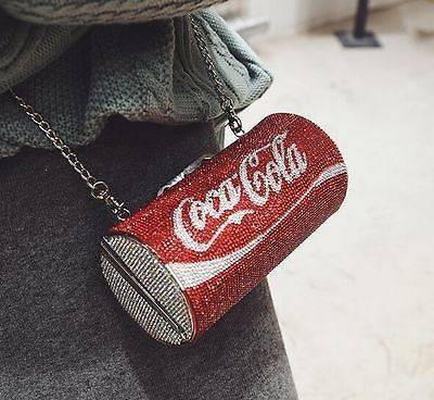 Women Cute Rhinestone Cola Can Bottle Shape Clutch Bag Party Purse Chain Handbag