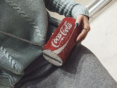 Women Cute Rhinestone Cola Can Bottle Shape Clutch Bag Party Purse Chain Handbag