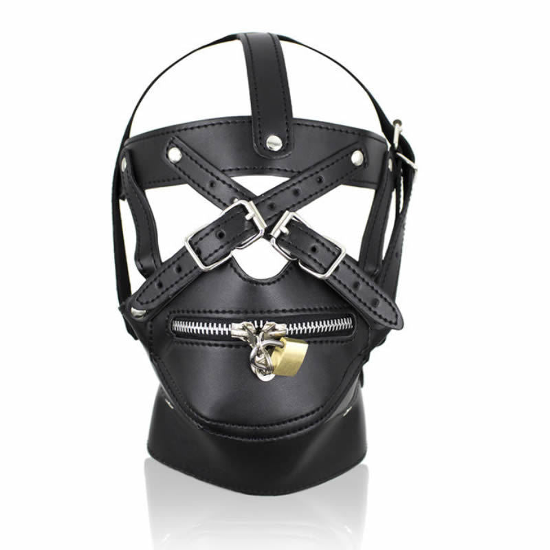 Cool Faux Leather Hood Head Harness Gag Muzzle Mask Role Play Cosplay Costume